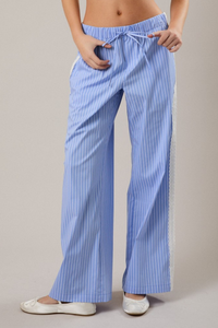 Lace Trim Striped Pajama Style Pants