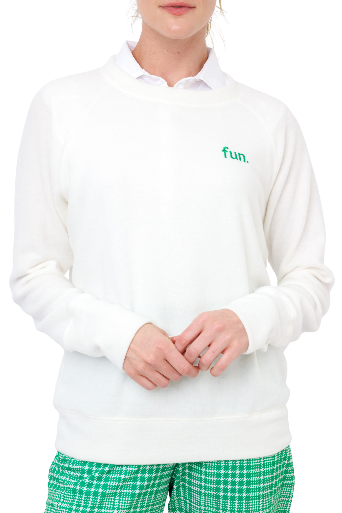 Embriodered Fun Lightweight Brushed Fleece Pullover Sweater