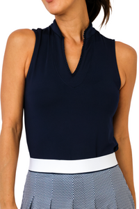 Lucky In Love Pleated Placket Sleeveless Top