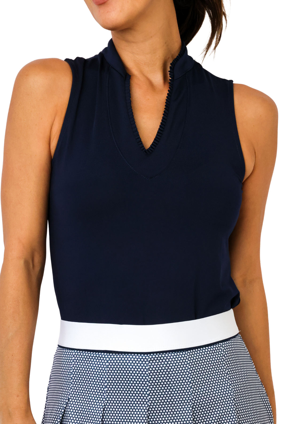 Lucky In Love Pleated Placket Sleeveless Top