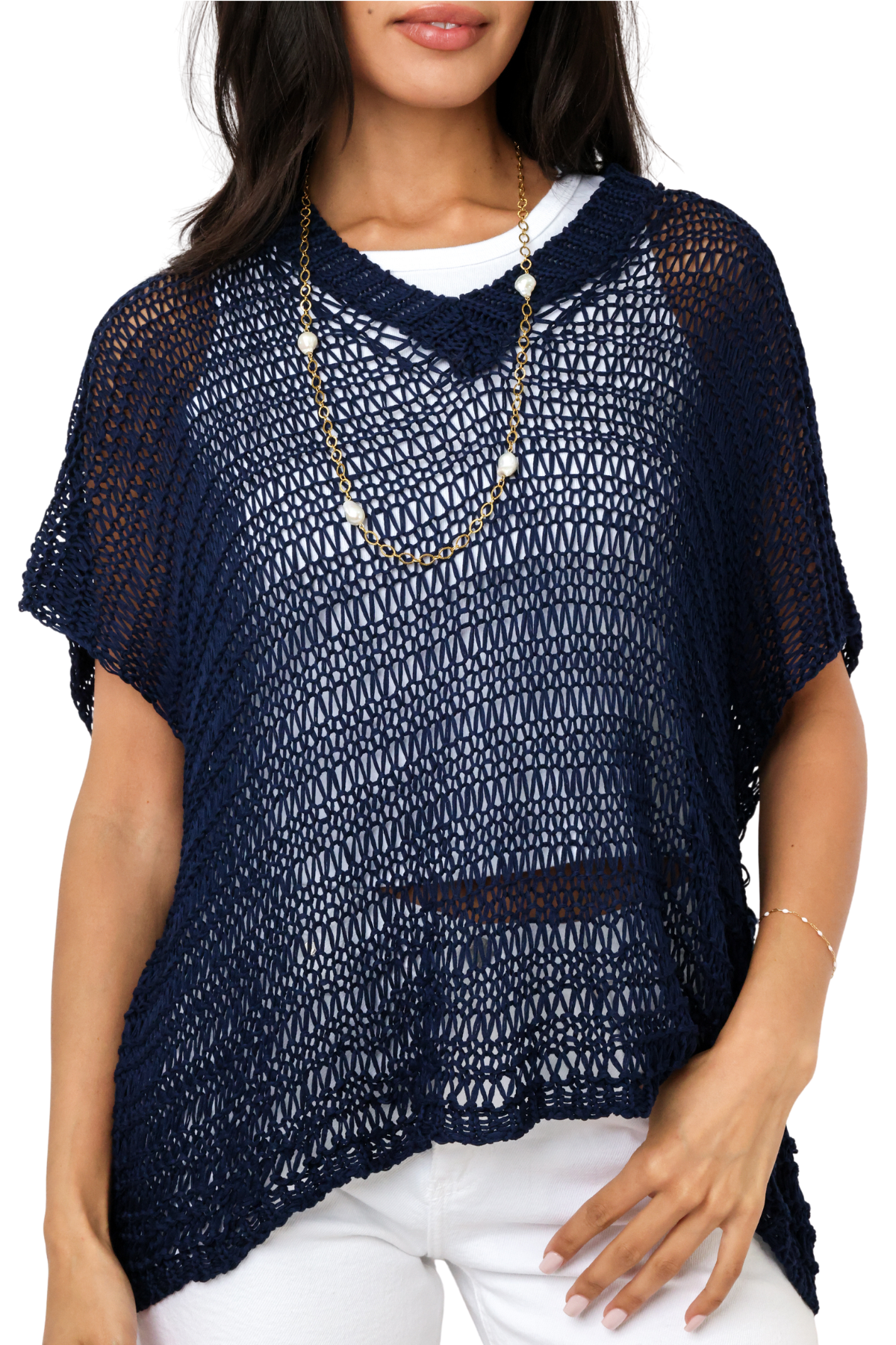 Milio Milano V-Neck Crochet Knit Top