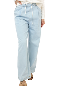 Contrast Waistband Wide Leg Jeans