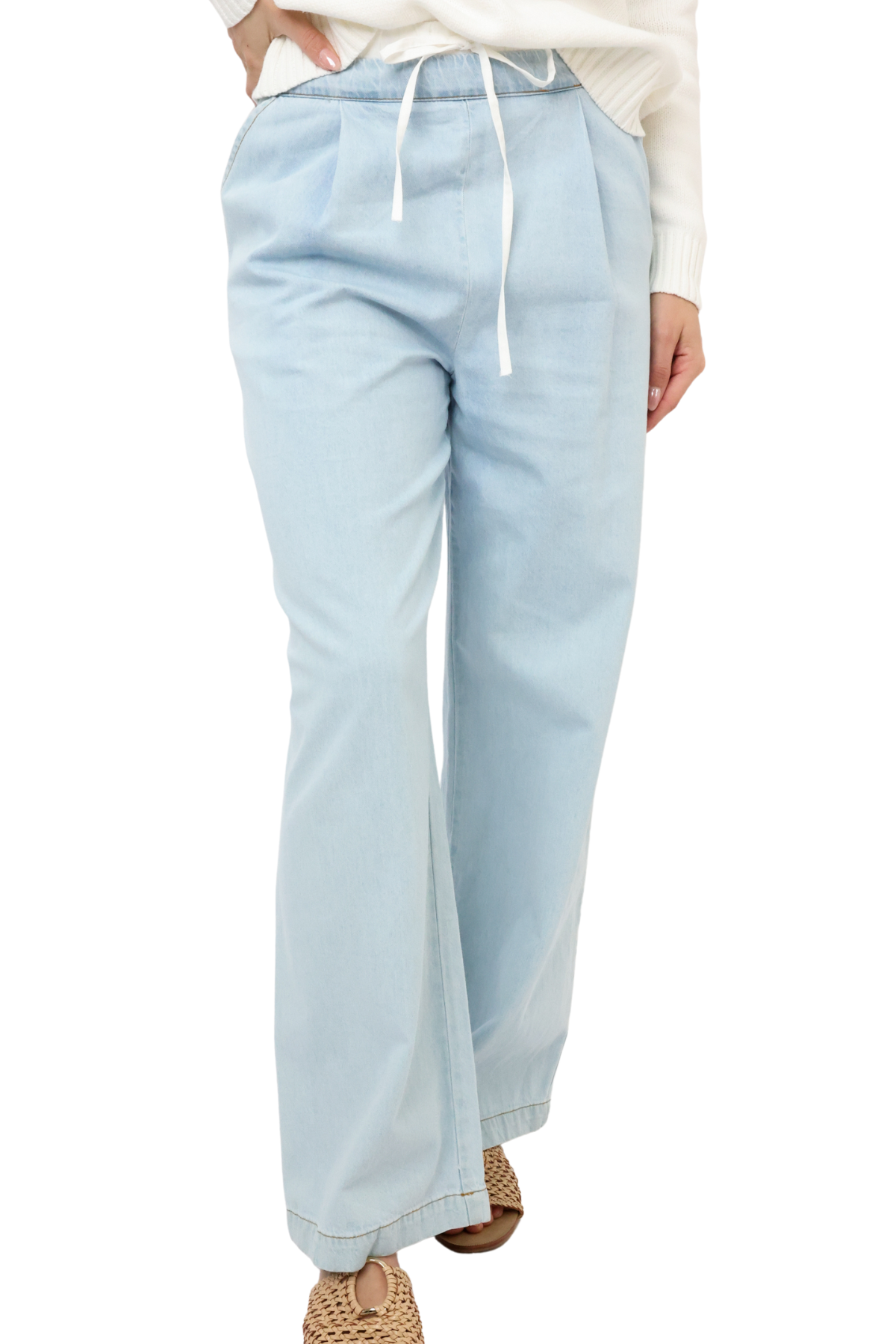 Contrast Waistband Wide Leg Jeans