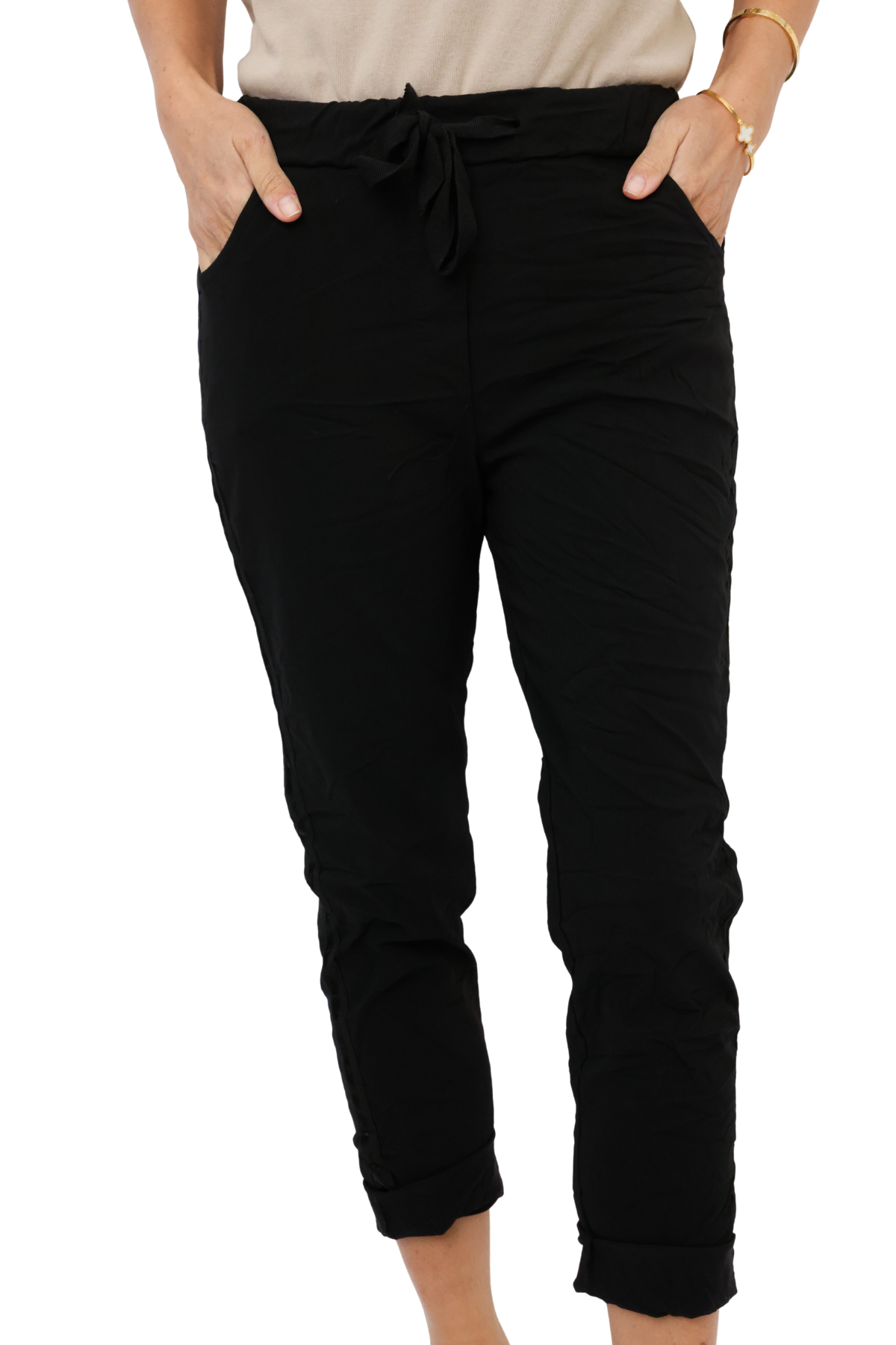 Ribbon Stripe Drawstring Crinkle Jogger