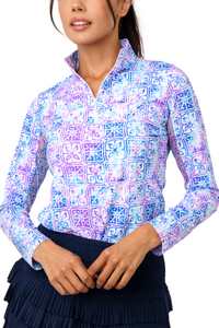 IBKUL Kathy Print Long Sleeve Mock Neck Top