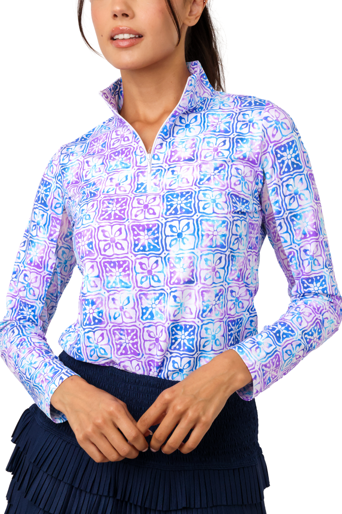 IBKUL Kathy Print Long Sleeve Mock Neck Top