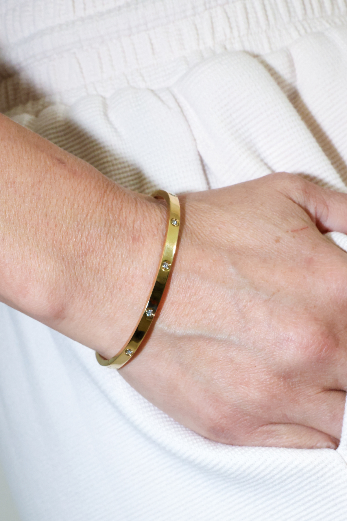 Thin Gold Toned and Crystal Bangle