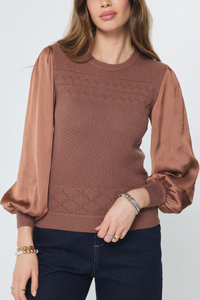 Woven Sleeve Pointelle Knit Sweater