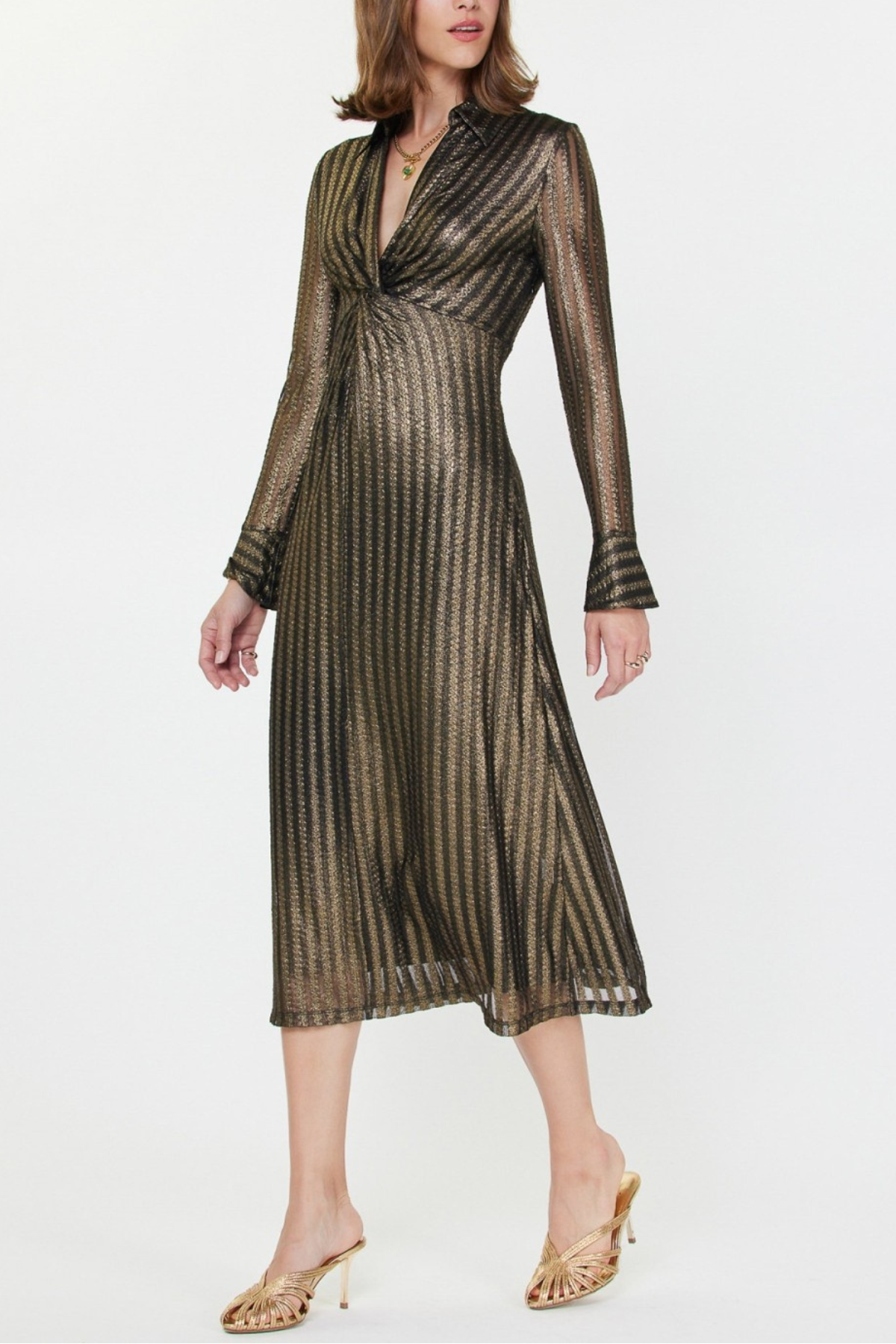Metallic Striped Midi Dress