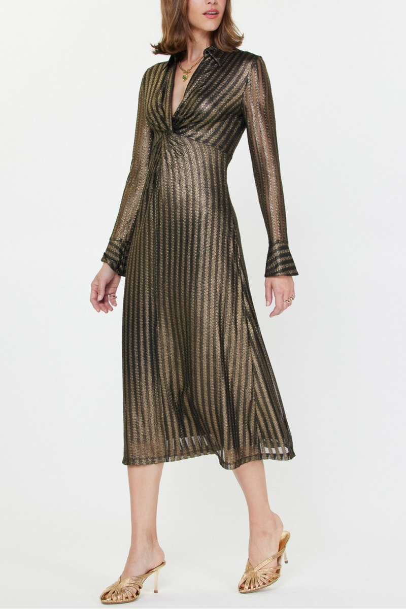 Metallic Striped Midi Dress