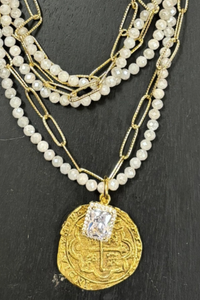 Double Strand Crystal And Pendant Necklace