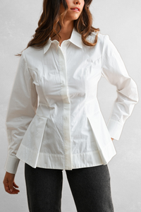 Button Down Pleated Peplum Top