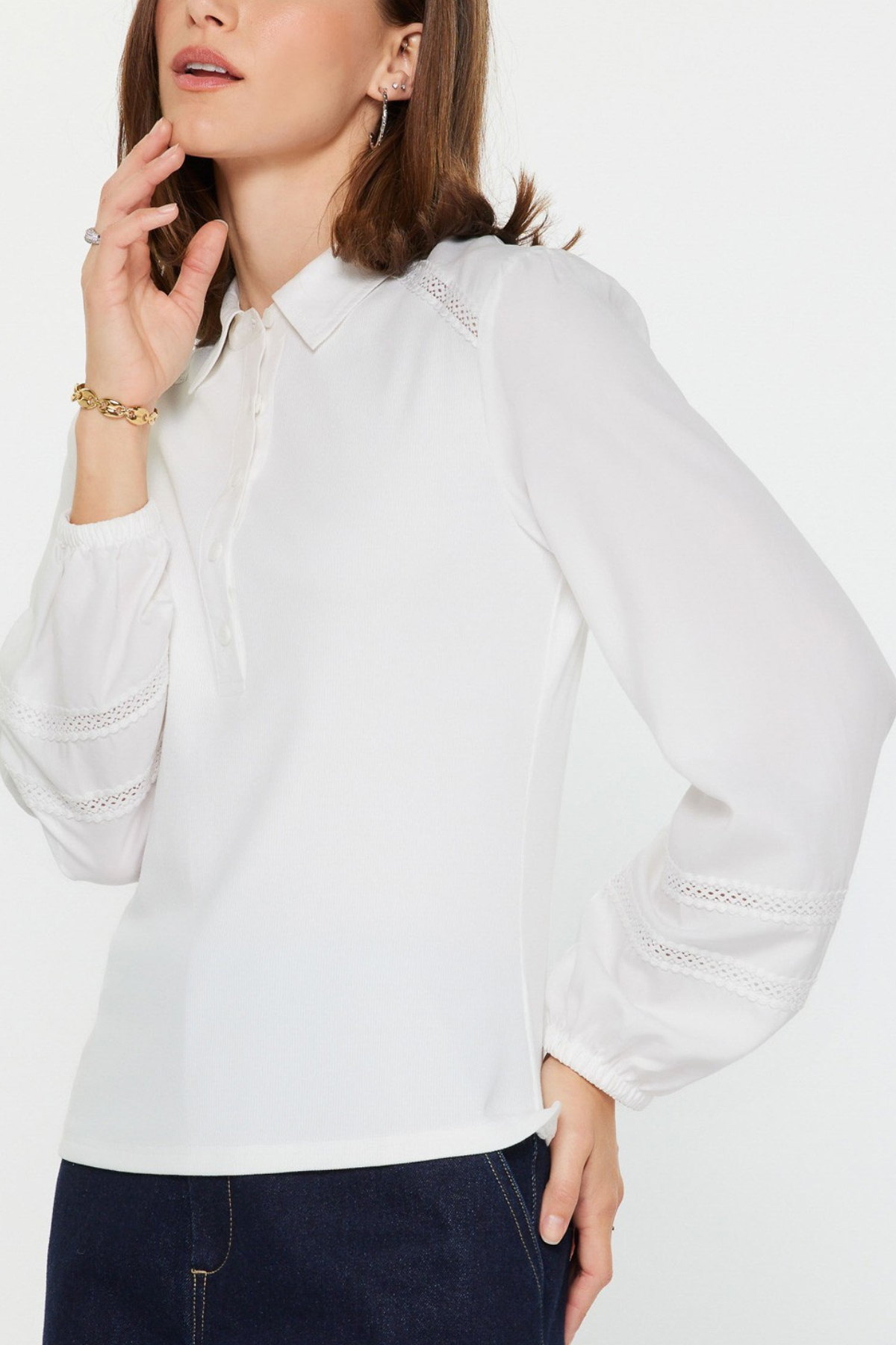 Mixed Media Polo Knit Top