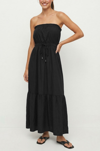 Strapless Drawstring Waist Maxi Dress