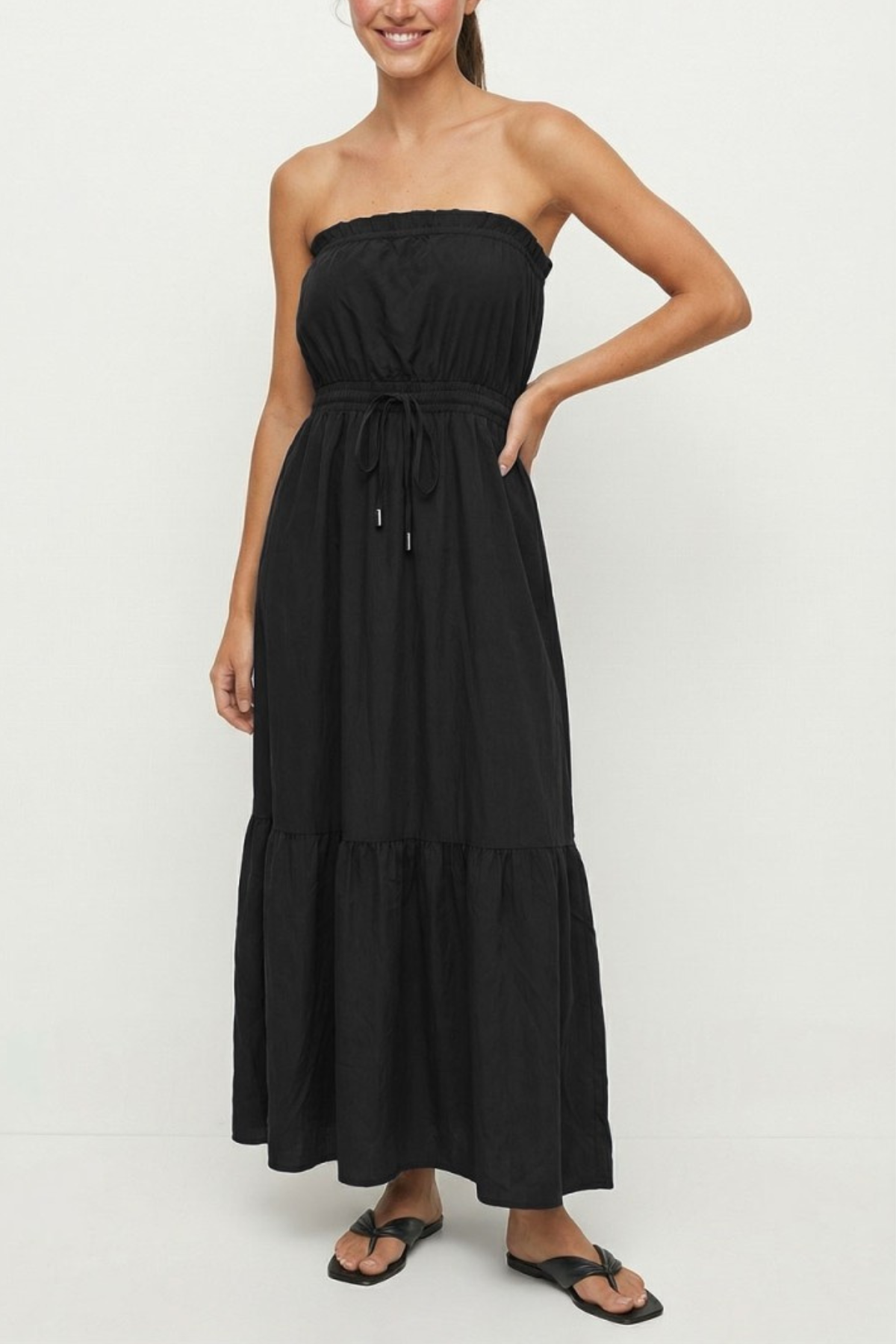 Strapless Drawstring Waist Maxi Dress