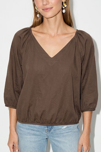 Elastic Puff Sleeve V-Neck Blouse