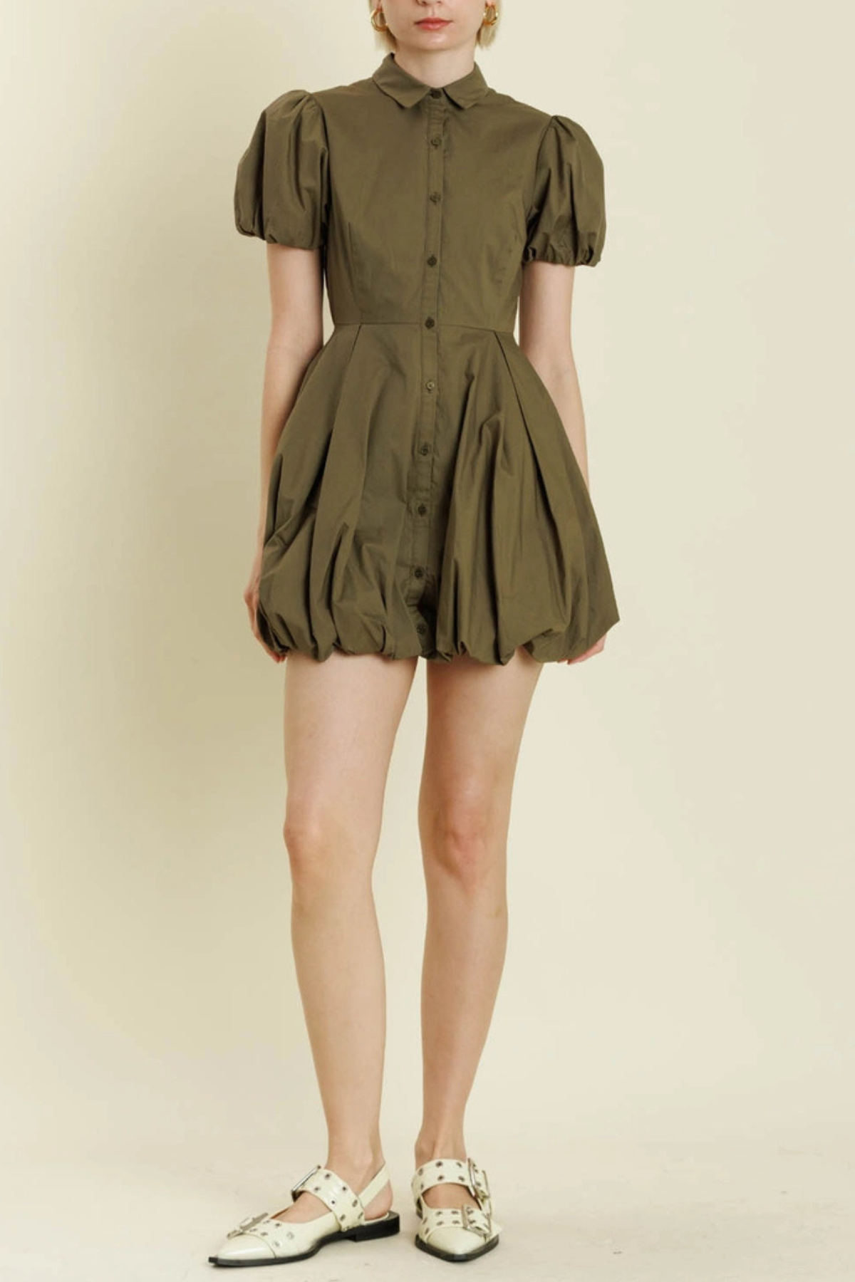 Bubble Hem Mini Shirt Dress