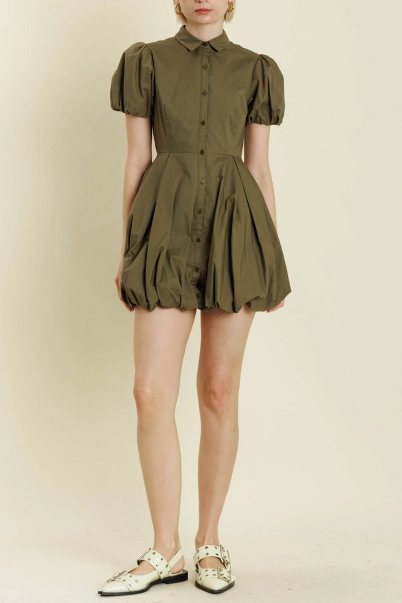 Bubble Hem Mini Shirt Dress