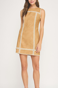 Whipstitch Crochet Detail Faux Leather Mini Dress