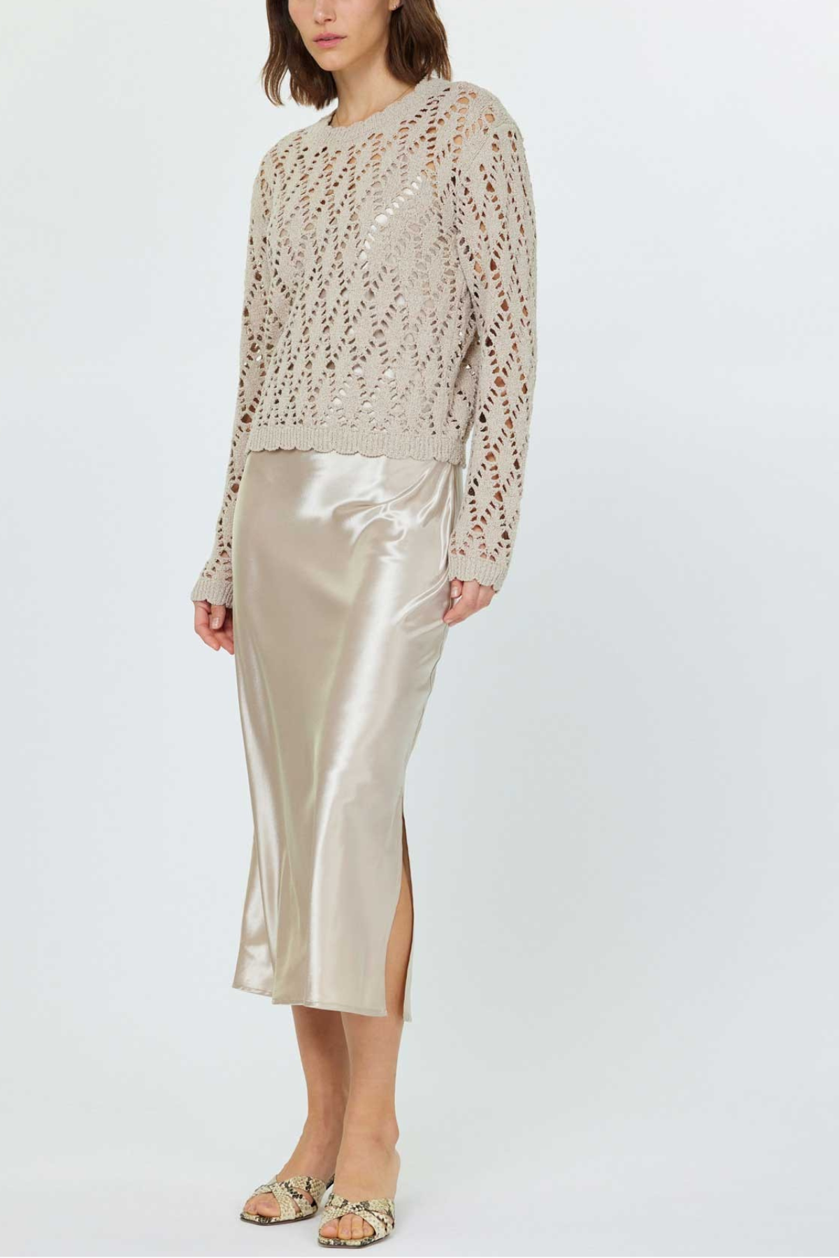Pointelle Sweater & Satin Dress