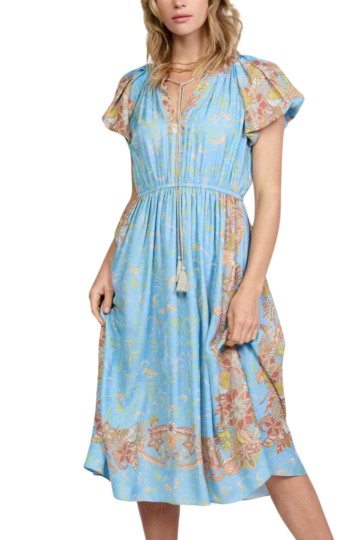 Border Print Midi Dress