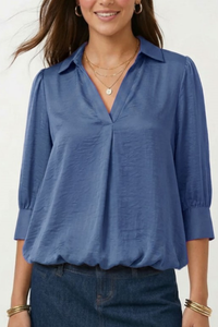 Half Sleeve Bubble Hem Blouse
