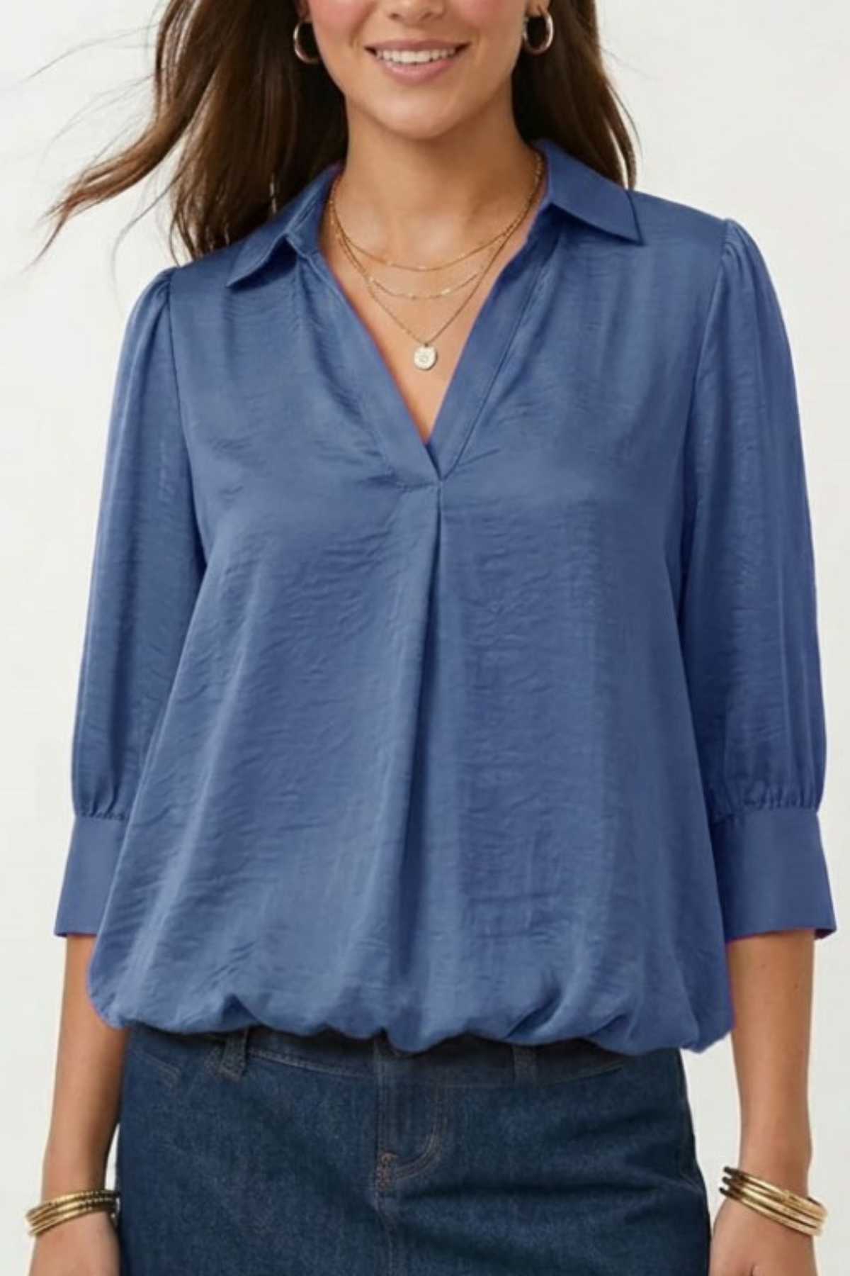 Half Sleeve Bubble Hem Blouse