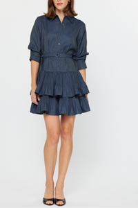 Denim Tiered Mini Shirt Dress