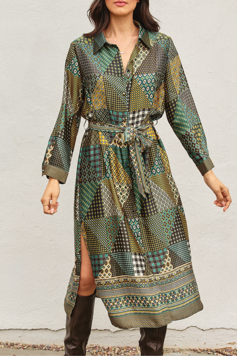 Off The Grid Satin Shirt Dress