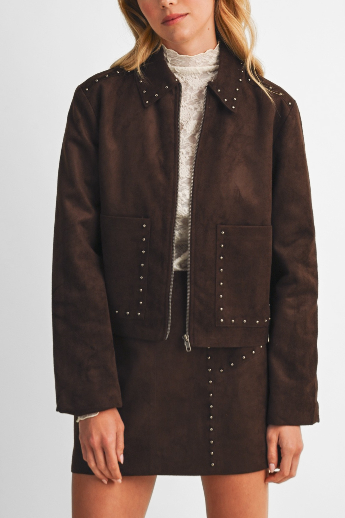 Studded Faux Suede Jacket