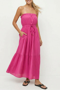Strapless Drawstring Waist Maxi Dress