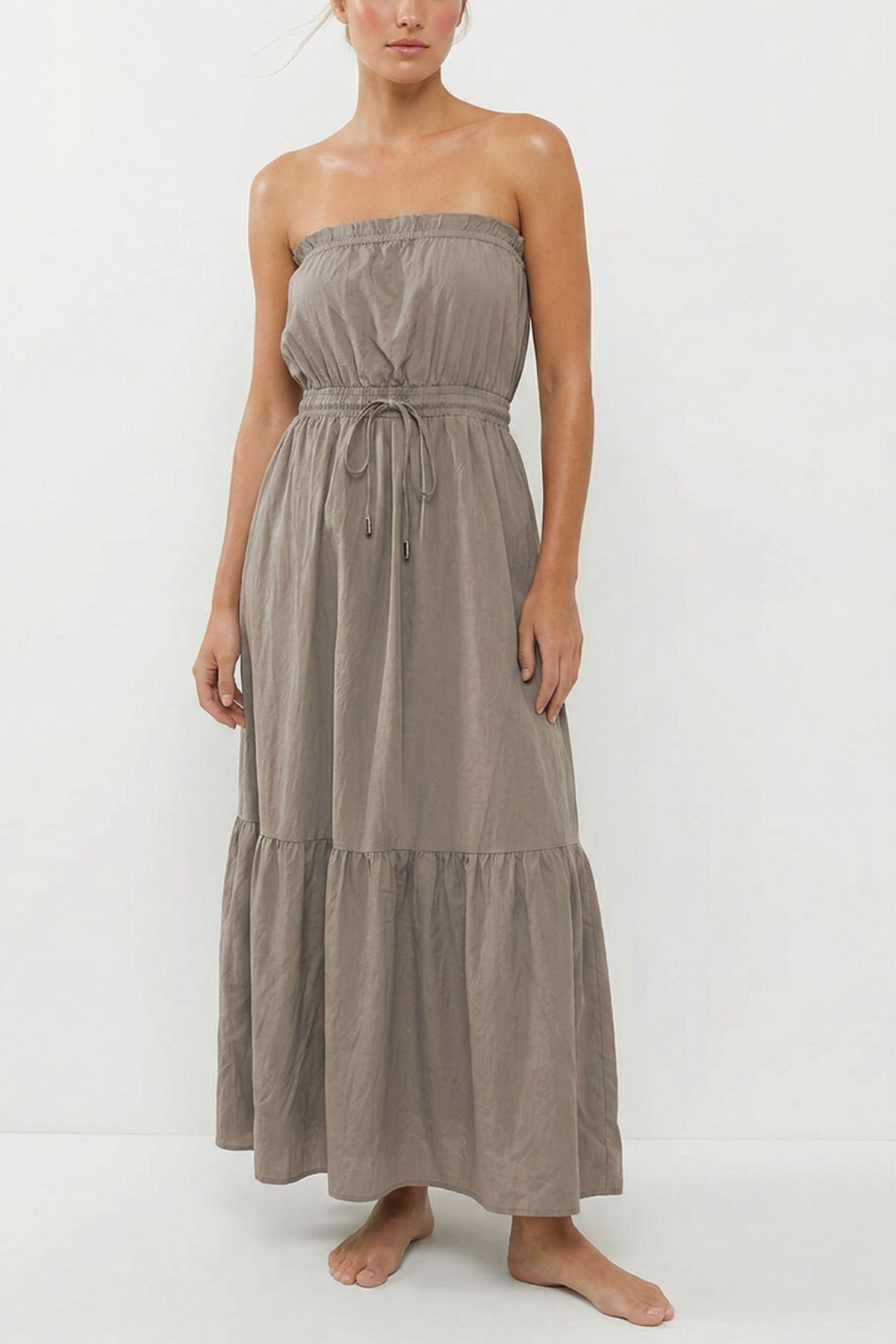 Strapless Drawstring Waist Maxi Dress