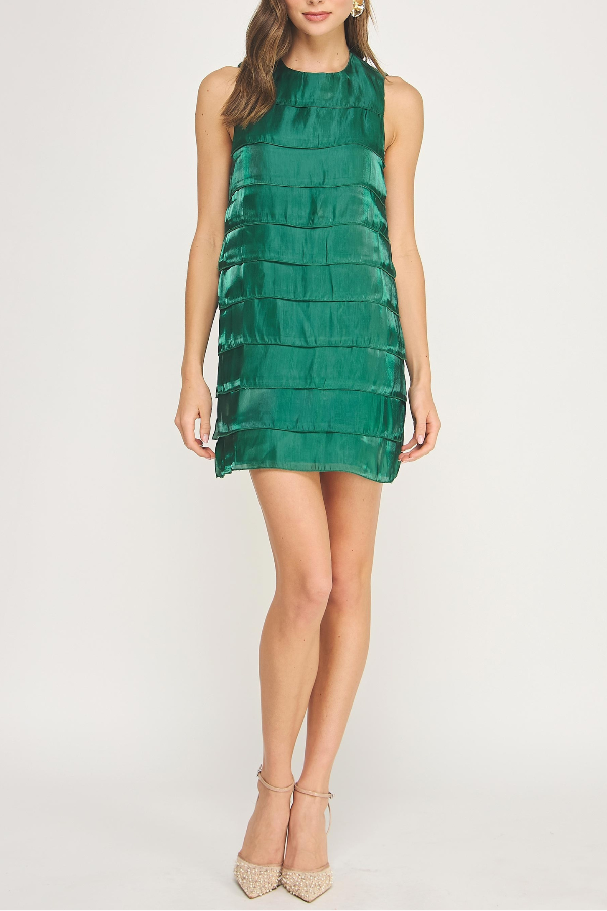 Tiered Satin Mini Dress