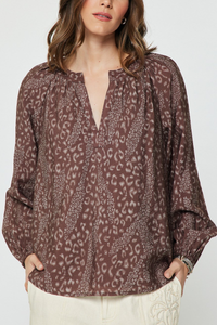 Abstract Animal Print Long Sleeve Blouse