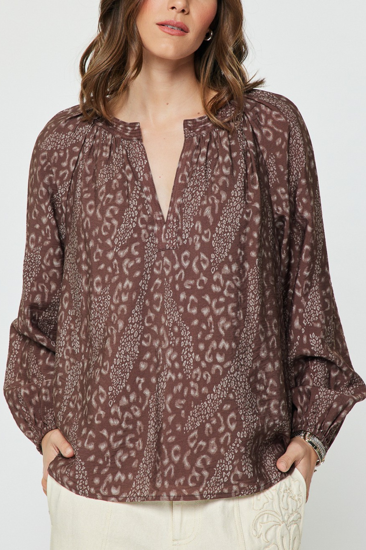 Abstract Animal Print Long Sleeve Blouse