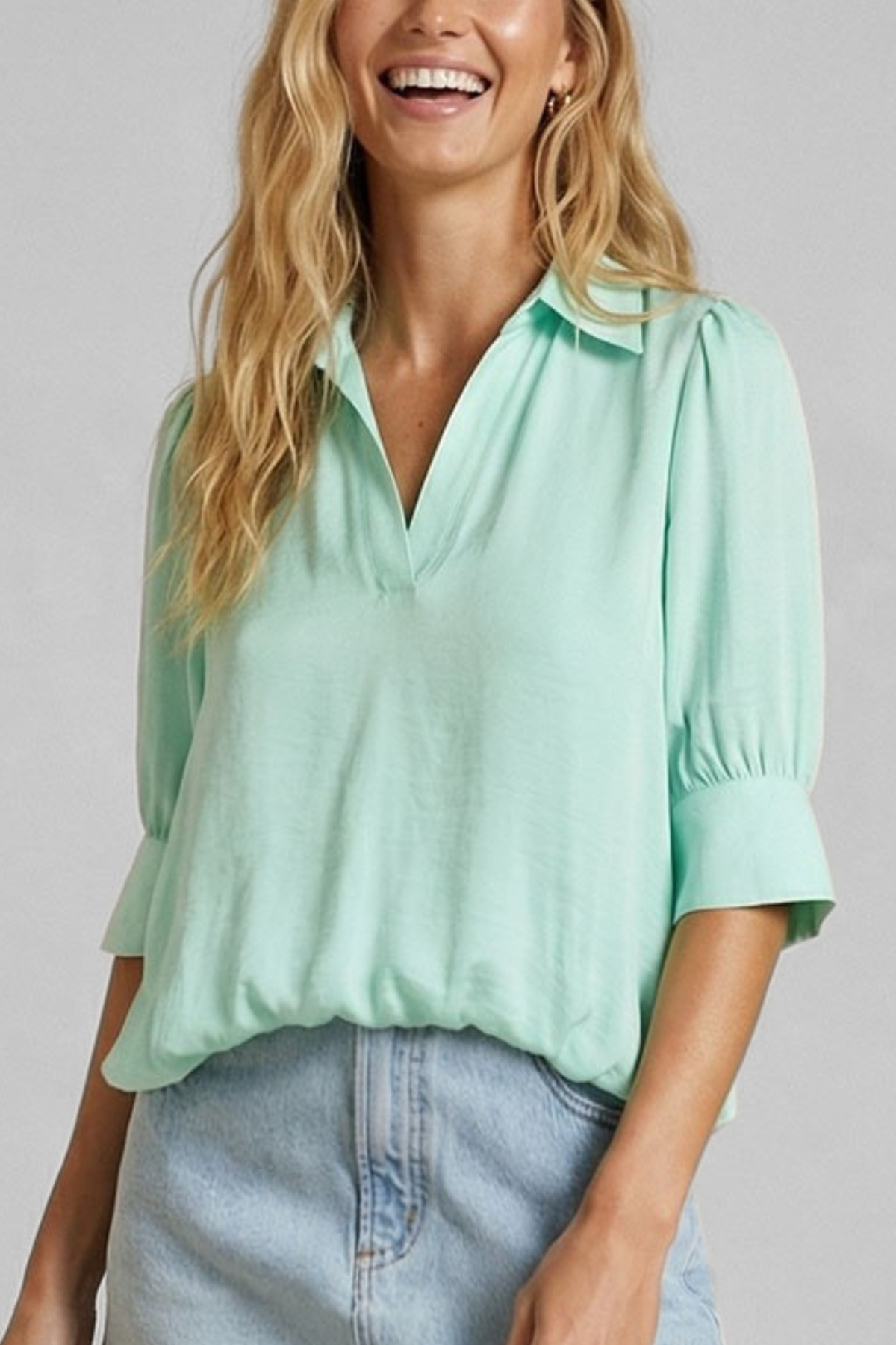 Half Sleeve Bubble Hem Blouse