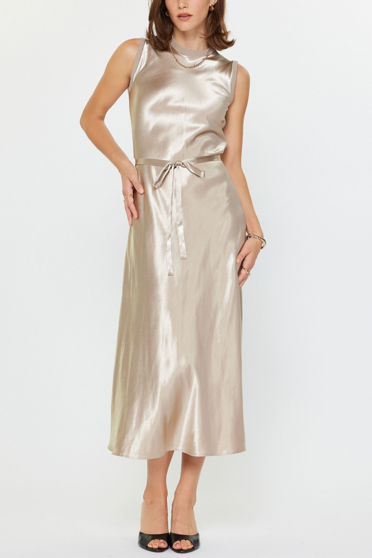 Metallic Front Midi Knit Dress