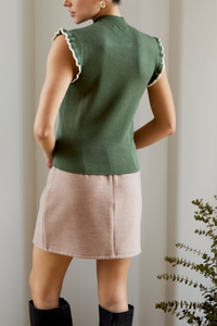 Mock Neck Ruffle Sleeve Ribbed Top
