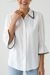 Contrast Trim Flounce Sleeve Blouse