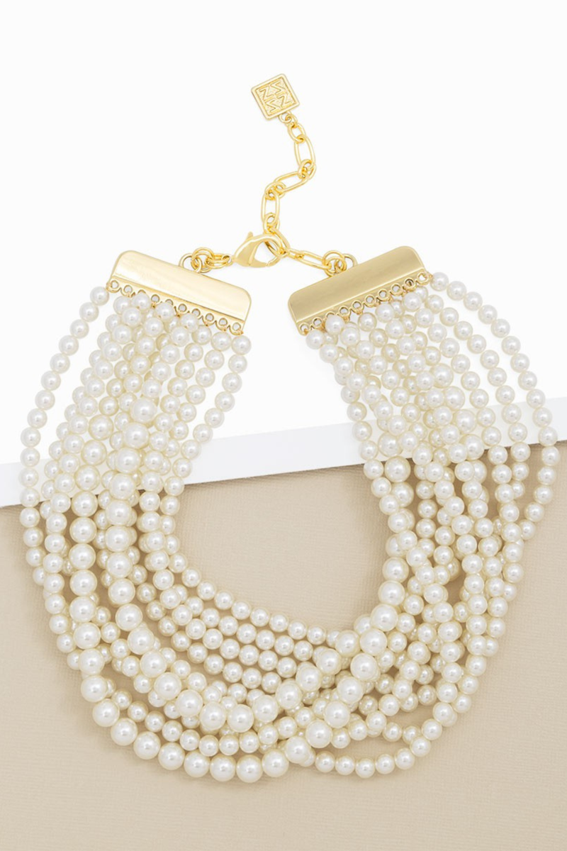 10 Strand Small Pearl Collar Necklace