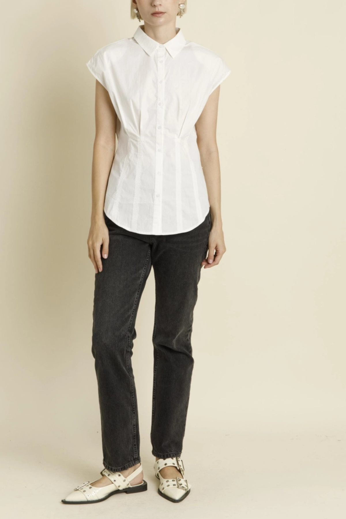 Pleated Cap Sleeve Blouse