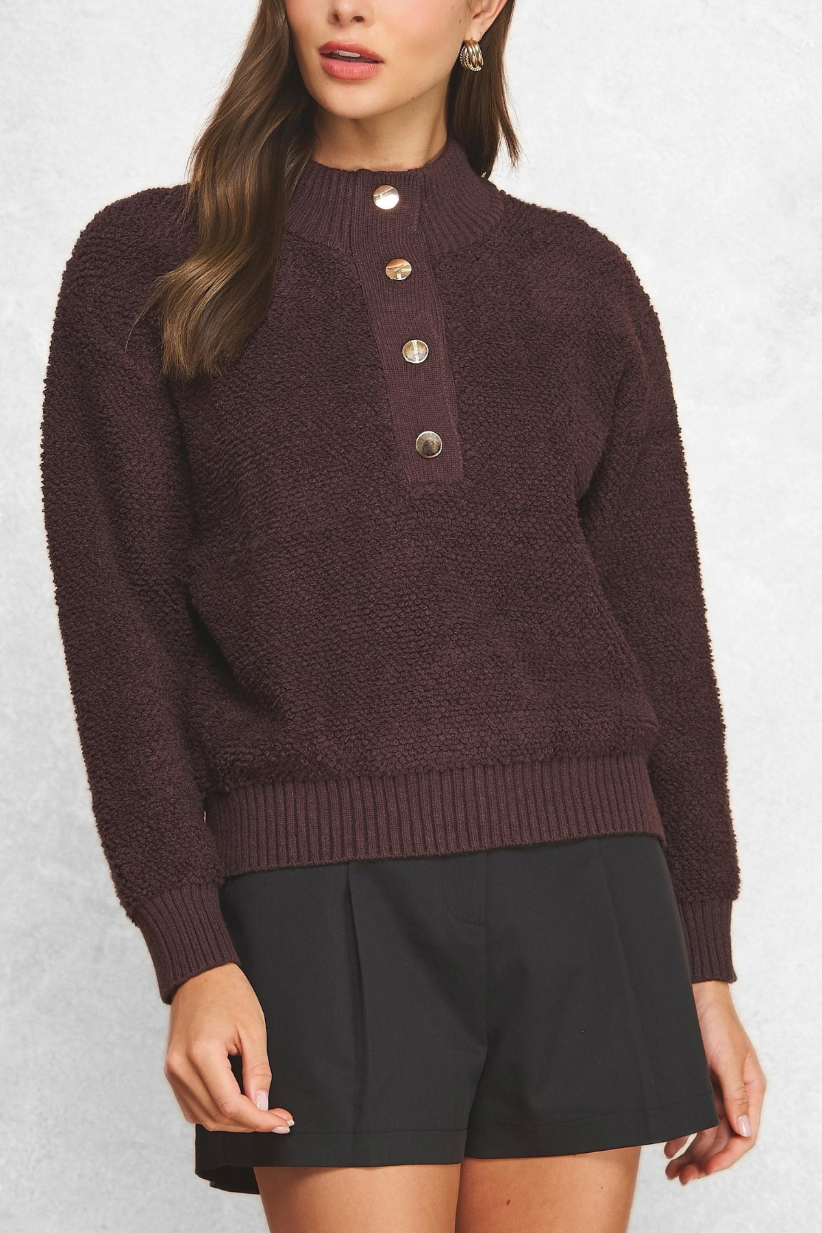 Mock Neck Henley Sweater