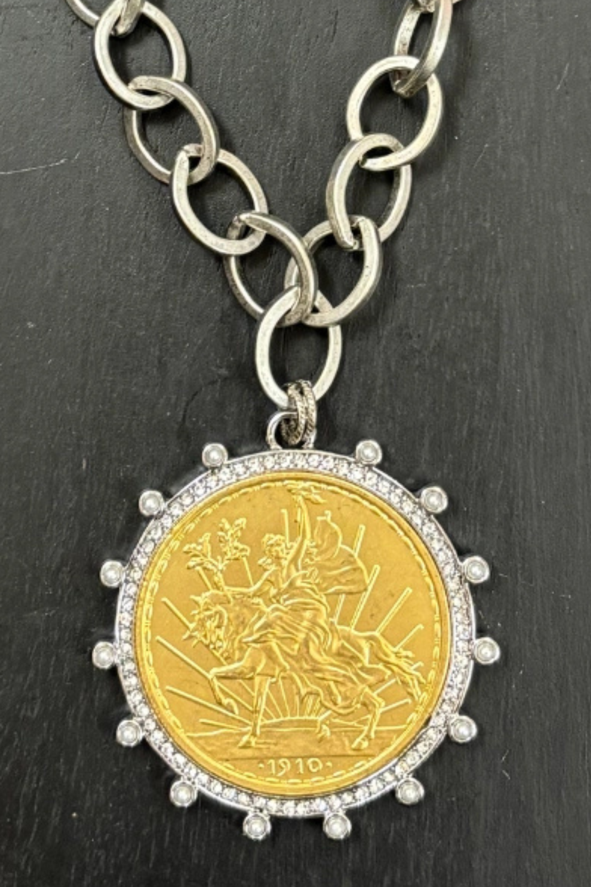 Two Tone Coin Pendant Necklace
