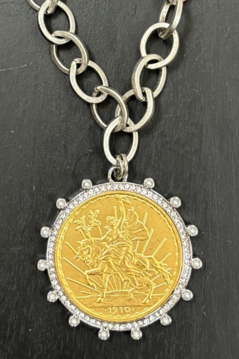 Two Tone Coin Pendant Necklace