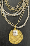 Layered Medallion and Crystal Pendant Necklace