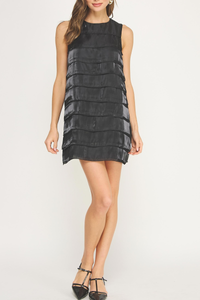 Tiered Satin Mini Dress