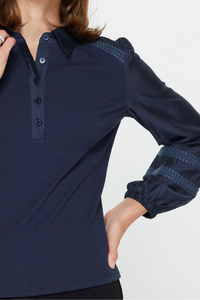 Mixed Media Polo Knit Top