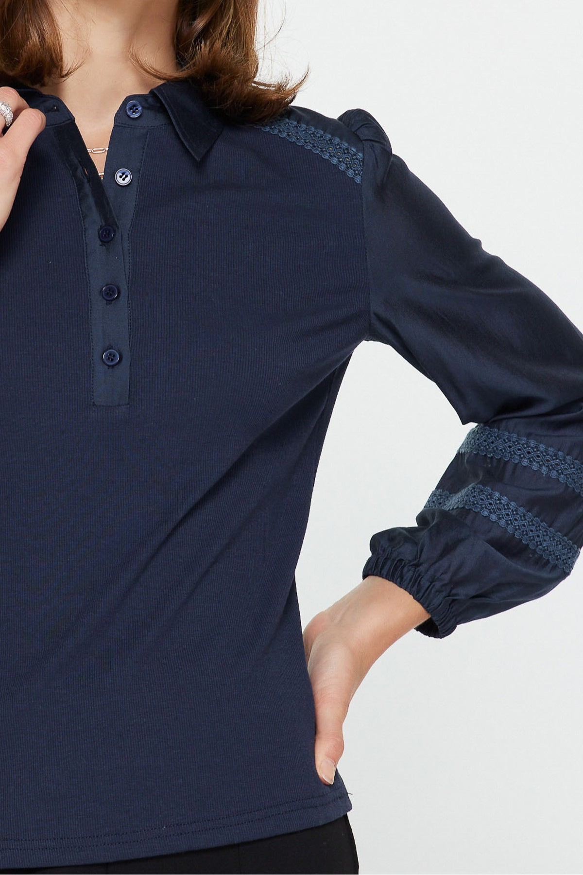 Mixed Media Polo Knit Top