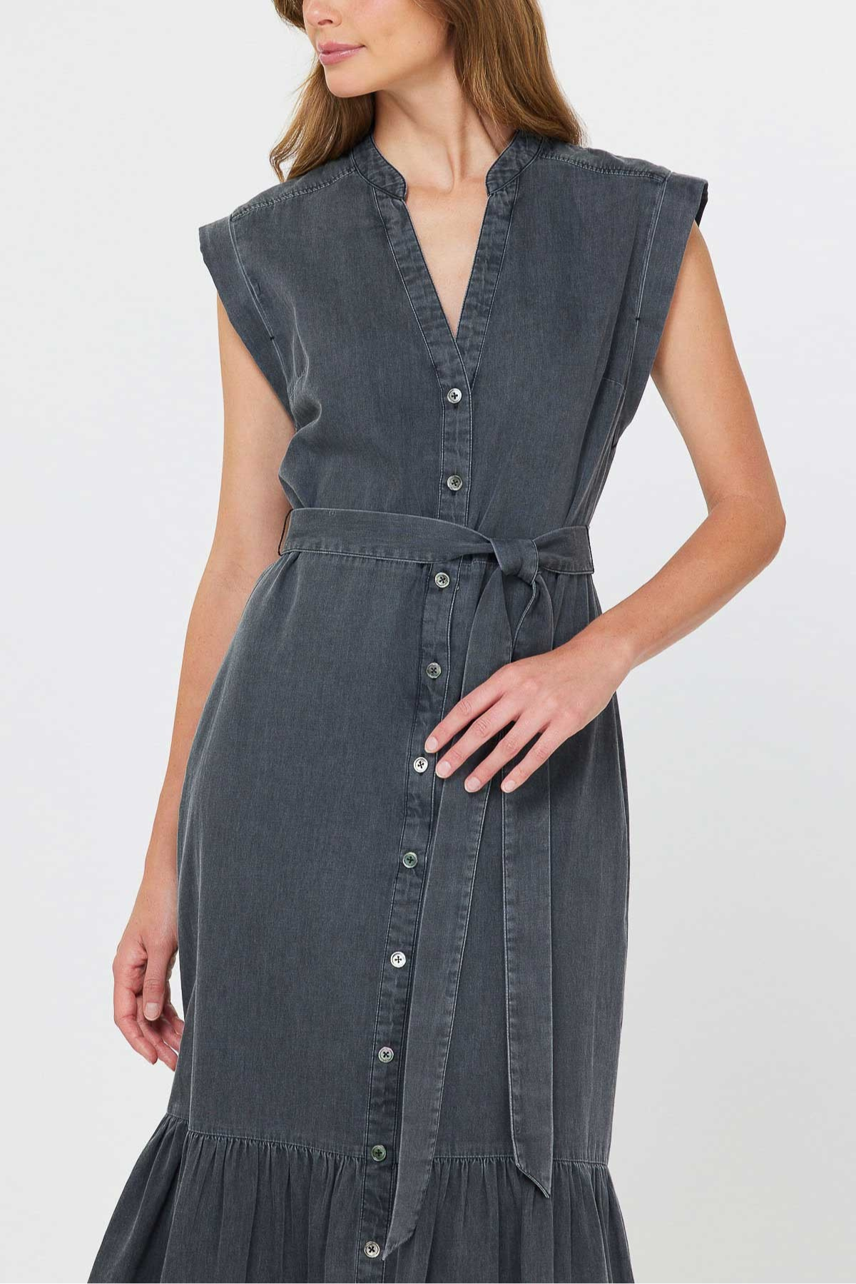 Washed Button Down Midi Dress