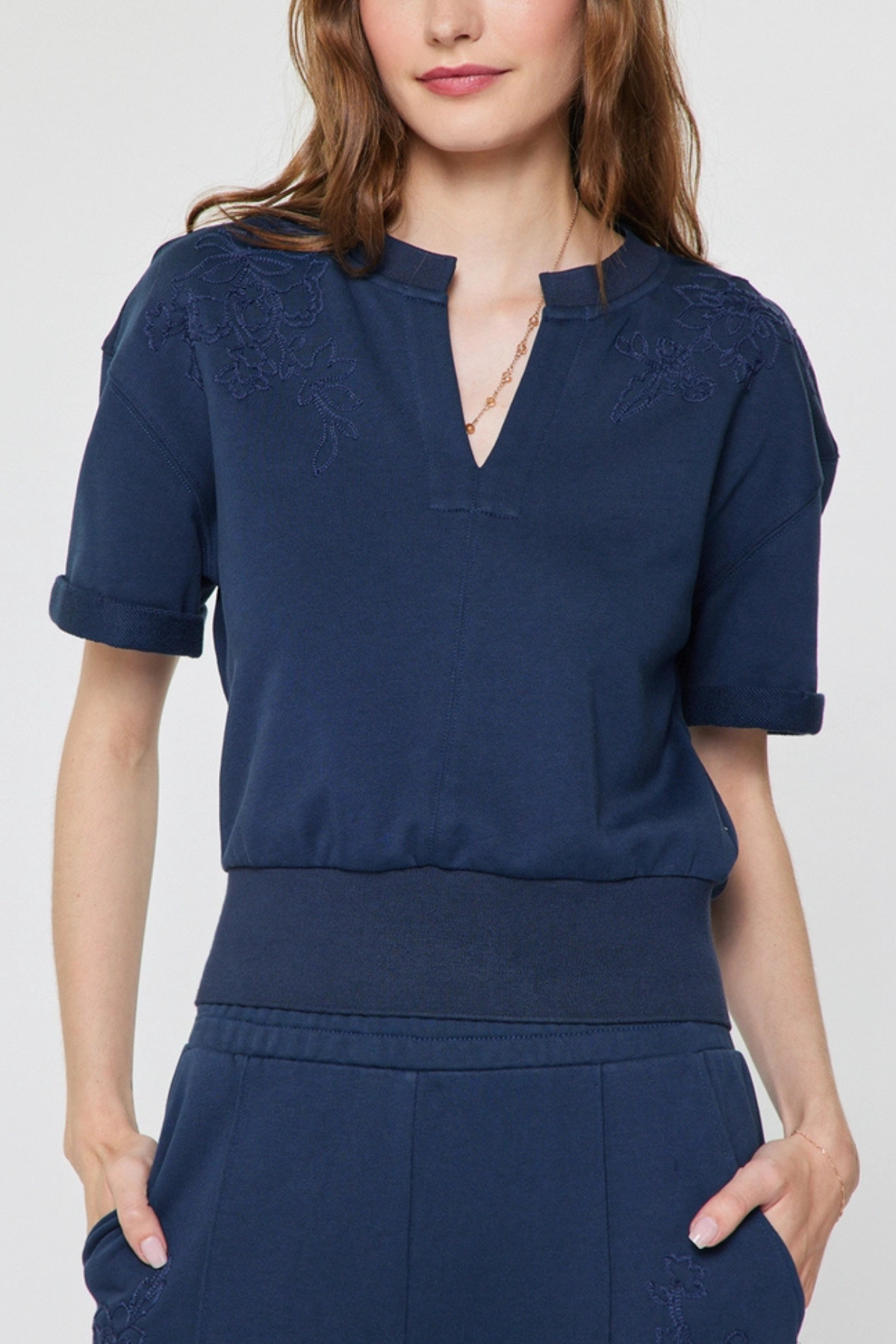 Short Sleeve Embroidered Top